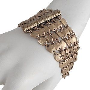 Wide Multi Strand Textured Gold Tone Oval Link Bracelet